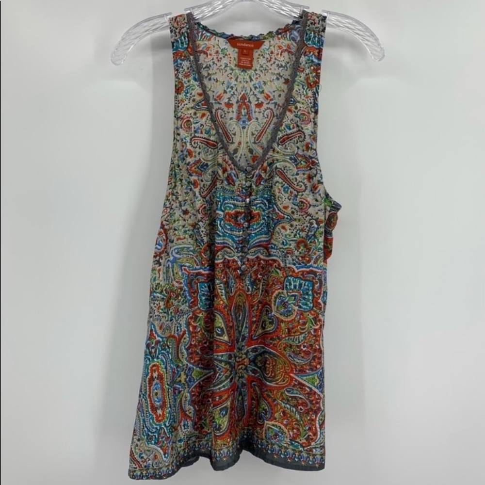 Sundance Silk Blend Sleeveless Paisley Print Top L